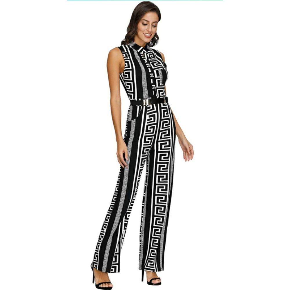 ๐๏ธ Geometric Black White Romper Jumpsuit Large - Picture 4 of 7